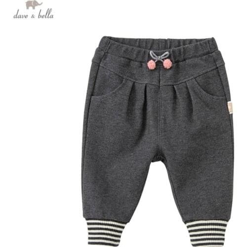 DB19025 dave bella autumn baby girls fashion bow striped pants children full length kids girl pants infant toddler trousers