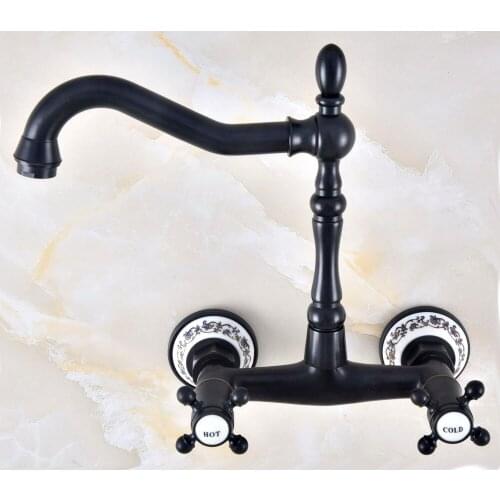 Black Oil Rubbed Bronze Brass Two Cross Handles Wall Mount Swivel Spout Kitchen & Bathroom Basin Sink Faucet Mixer Tap anf462