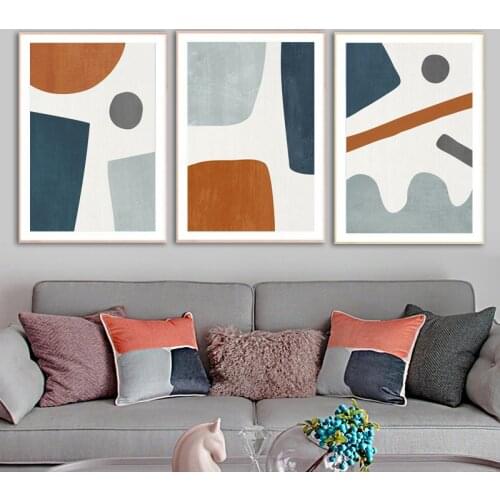 Modern Geometric Shapes Posters and Prints Navy & Burnt Orange Art Canvas Painting Rust and Navy Wall Pictures Living Room Decor
