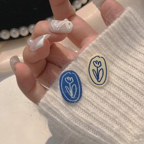 Spring Money Blue Tulip Flower Bumps Into Color Sweet Ear Nail Small Public INS Fashionable Female Tide Ear Act The Role
