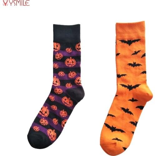 YSMILE Y Party Socks The Latest Casual Art Socks Men Women Crew Novelty Pumpkin Bat Sox For Halloween Wear 2 Pair