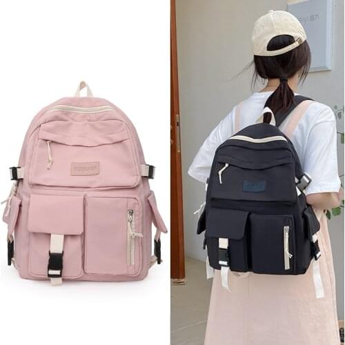 Female Backpack With Many Pockets Teenager Large Capacity Student School Bag Waterproof Canvas Travel Bag Simple Anti-theft Pack