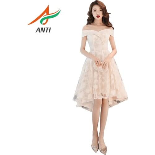ANTI New Arrival Cheap Elegant Short A-Line Graduation Dresses 2019 Champagne Embroidery Off the Shoulder Formal Party Dresses