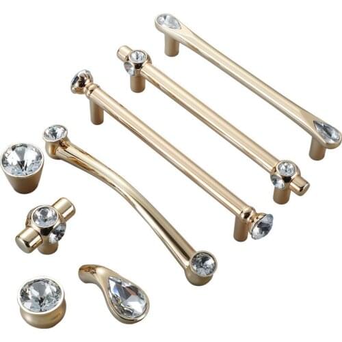 1PCS Zinc Alloy Gold Crystal Furniture Knobs Kitchen Cabinet Handles Shoebox Door Pulls Drawer Knobs Wardrobe Pullers GF479
