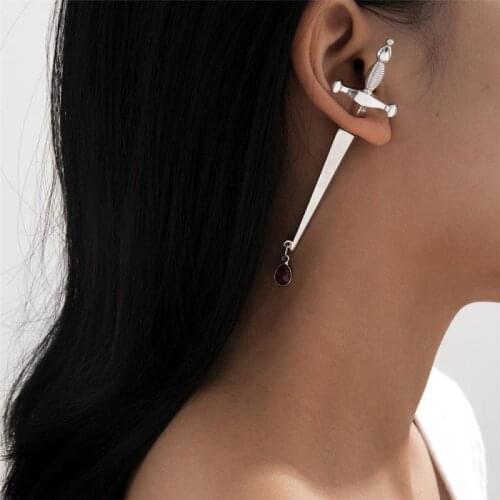 1PC Gothic Long Sword Handle Earrings Silver Sword Earrings Classical Tarot Occult Dark Jewelry For Women Fashion Gift Classics