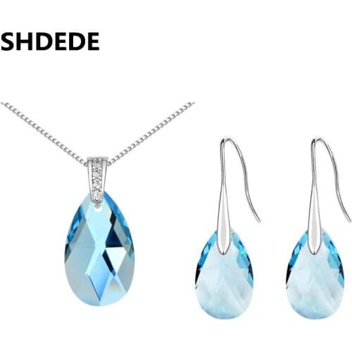 SHDEDE New Hot Women Wedding Bridal Jewelry Sets Crystal from Swarovski Water Drop Pendants Necklace Earring Accessory 310