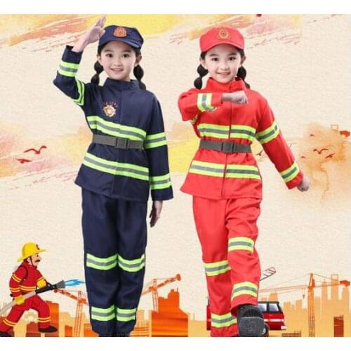 2020 Fireman Kids Adult Fancy Dress Halloween Cosplay Costumes Party Uniforms Toy Firefighter Accessories Parent-child clothing