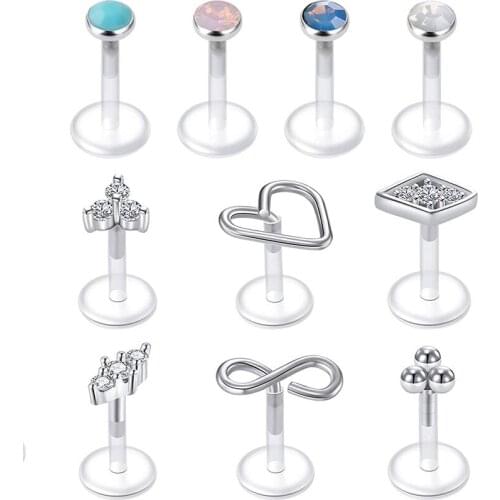 16G 22Pcs earrings earrings lip ring cartilage spiral earrings bendable transparent strip perforated holder for women