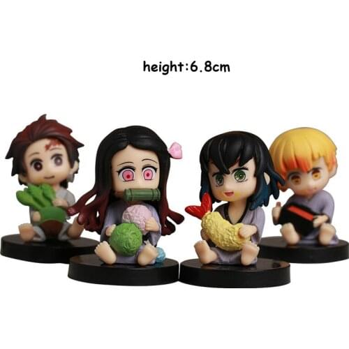 4pcs/set Q.ver Anime Figure Kimetsu no Yaiba Nezuko Tanjirou Zenitsu Giyuu Inosuke PVC Action Figure Children Gift Toy