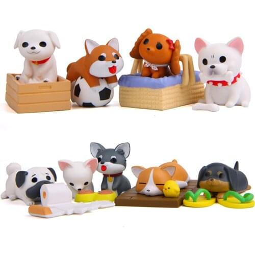 8Pcs Mini Cute Cartoon Puppy Dog Model Toy Car Ornaments Collection Supplies