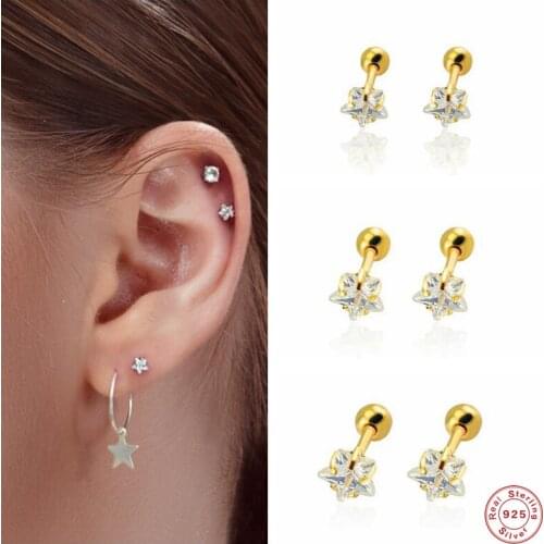 Aide 925 Sterling Silver Star Zircon Stud Earrings White Star Gemstone Luxury Piercing Pendiente For Women Fine Jewelry 3/4/5mm