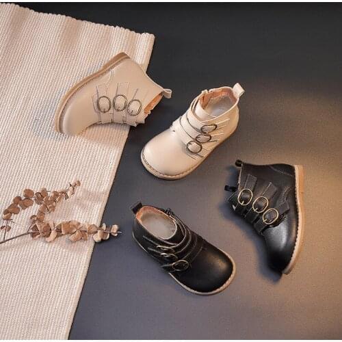 Side Zipper Boys Girls Winter Shoes Soft Children Boots Warm Plush Botas Shoes Black White Kids Martin Boots Short Ankle Boots