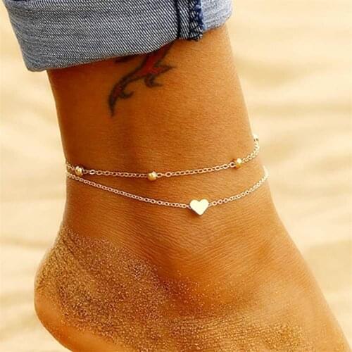 Simple Stainless Steel Heart Star Anklet Bracelet for Women Beads Leg Chain Foot Jewelry Gift
