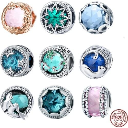 100% 925 Sterling Silver European Green Glass Beads Licorne Ocean Beads Charms Fit Original Charms Bracelets Jewelry Making