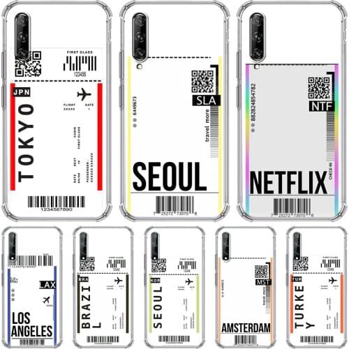 Airline ticket barcode Phone Case For Huawei Y5p Y6p Y6s Y7p Y8s Y8p Y9s Y9a Shockproof Transparent Silicone Soft TPU Cover