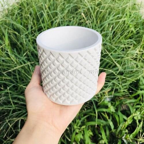 Cylindrical Round Bottle Flowerpot Concrete Silicone Mold Diamond Pattern Design Pen Holder Cement Mold Candle Container Making