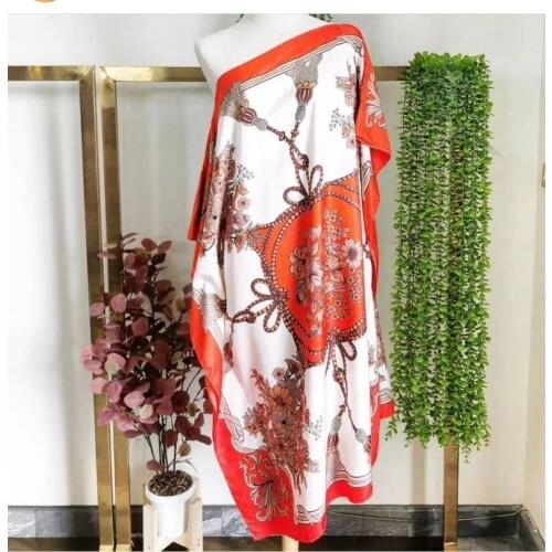 Elegant Floral Printed Bohemian Silk Lady Midi Dresses For Holiday Party 2021 Summer Kuwait Beach Party Silk Boubou Kaftan Dress