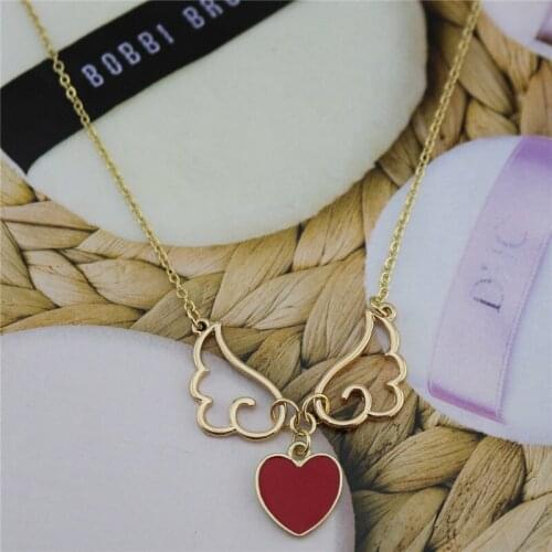 Europe and America simple wind sweet angel wings red love cherry blossom pendant female necklace couple necklace holiday gift