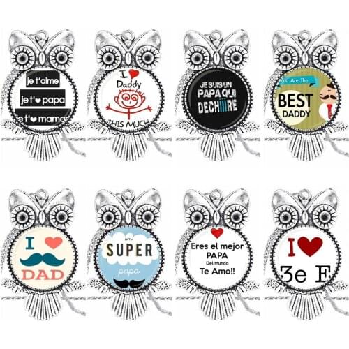 EJ Glaze I Love Daddy This Much Plated Glass Cabochon Choker Long Pendant Owl Necklace For Women