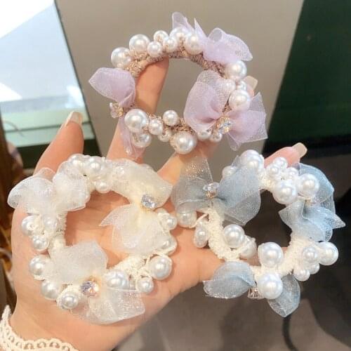 Korea hair circle is full pearl string bead flower vogue temperament contracted dish horsetail ball hair rope female