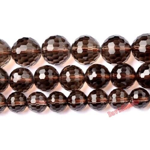 Fctory Price Natural Stone Faceted Smoky Black Quartz Loose Round Beads 16" 6,8,10,12mm Pick Size Diy