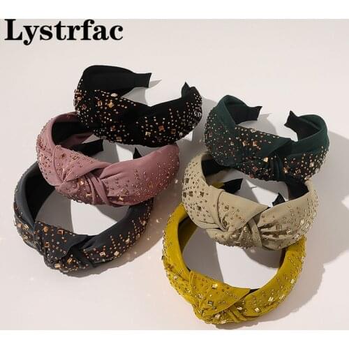 Lystrfac Full Rhinestone Hair Band Womens Wash Face Wide Side Cross Knotted Headband for Women Girls Retro Hair Accessories