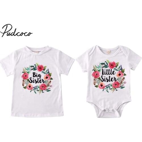 2020 Summer Baby Clothing Family Matching Cotton Clothes Sister T-shirt / Romper Outfits Letter Floral Circle Short Sleeve Tops