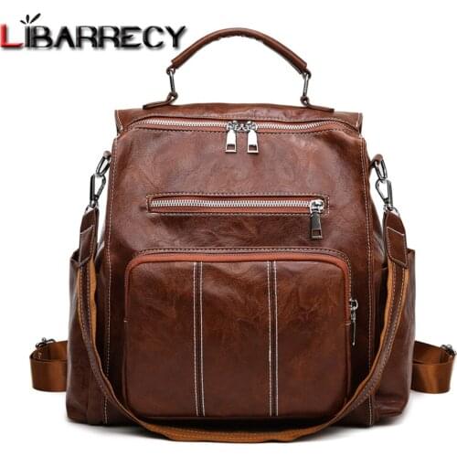 Multi-functional Designer Ladies Backpack Quality PU Leather Ladies Bag Multi-pocket Design Solid Color Ladies Travel Backpack