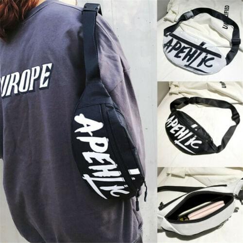 Men Women 2019 New Fashion Letter Black White Waist Fanny Pack Bum Bag Belt Money Pouch Wallet Travel Hiking Travel