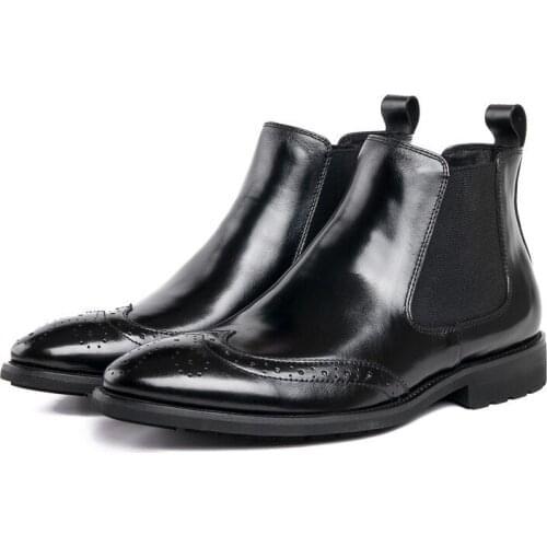 Brock carved mens boots, leather pointed Martin boots, sleeve ankle boots, business high-top leather shoes