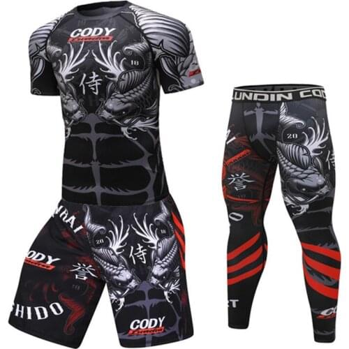 Men Boxing Set gym Jersey+Pants Rashguard MMA kickboxing Sets Compression Sport Jerseys suits Jiu Jitsu Bjj Rash Guard Fightwear