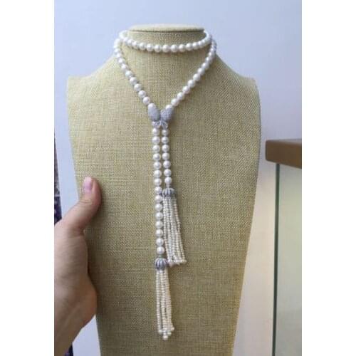 New 38"design single strand 9-10mm south sea round white pearl necklace earrings set