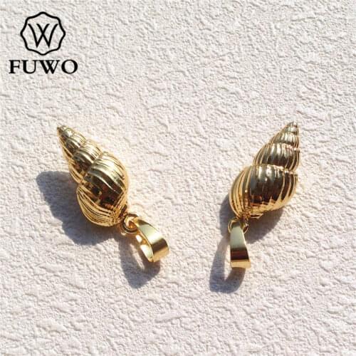 FUWO Natural Spiral Shell Pendant 24k Gold Electroplated Lustrous Sea Shell Charm Handmade Jewelry Supplies Wholesale PD520
