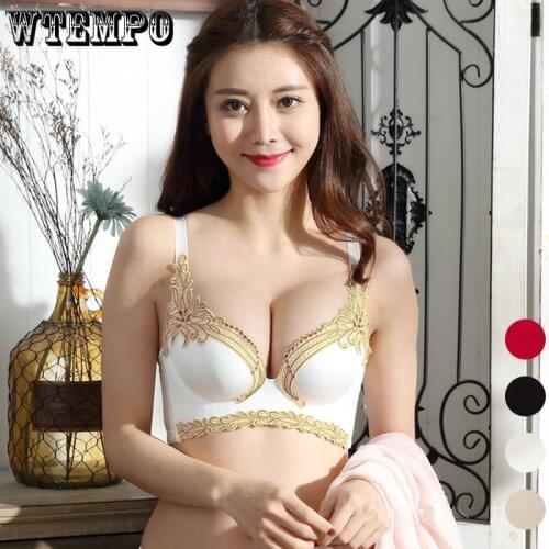 Luxury Push Up Bras Women Seamless Bra Sexy Underwear Floral Embroidery Wireless Soft Bralette Gather Brassiere Invise Lingerie