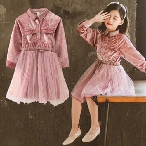 Girls Shirt Tutu Dress 2021 Spring New Girls Princess Dress for Wedding Party Long Sleeve Children Baby Beautiful Velour Clothes