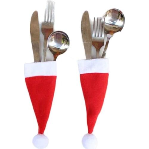 Merry Christmas Knife Fork Christmas Hat Storage Tool Christmas Decorative tableware Cap Cutlery Holder Christmas Home Decor Bag