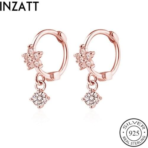 INZATT Real 925 Sterling Silver Zircon Star Hoop Earrings For Fashion Women Fine Jewelry Minimalist Ins Hot Accessorie Gift