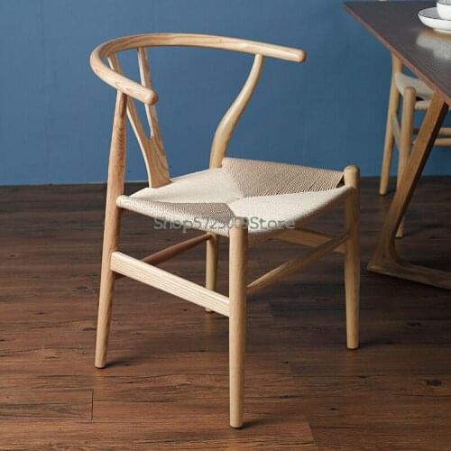 Nordic minimalist Y chair dining chair home solid wood chair backrest wood color modern style makeup rattan restaurant armrest