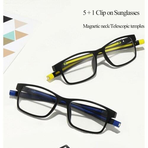 Polarized Sunglasses Men Women 5 In 1 Magnetic Clip On Glasses TR90 Optical Non-Prescription Eyewear Frames Eyeglass