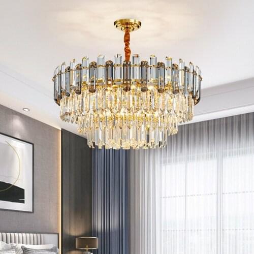 Modern Indoor Brass Smoke Grey Blown Transparent Crystal Chandelier Pendant Light For Home Hotel Hall Meeting Room
