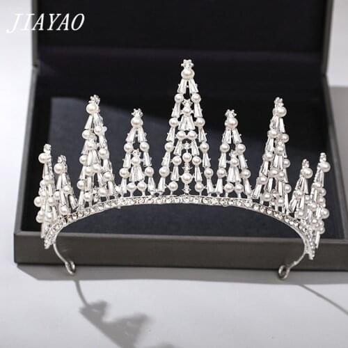 Pearl Rhinestone Tiara and Crown Luxurious Wedding Hair Accessories For Bride Tiara Head Jewelry Headpiece Queen Diadem