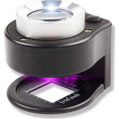 Magnification 30X 0.05mm Cylindrical Identify Lighted Magnifier Portable Magnifying Glass Loupe with Micrometer UV LED Light