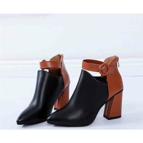 2020 Women Boots Fashion New Style Pointed Toe Square Heel Shoes Women Ankle Western Boots Popular Mixed Color Lady Shoes