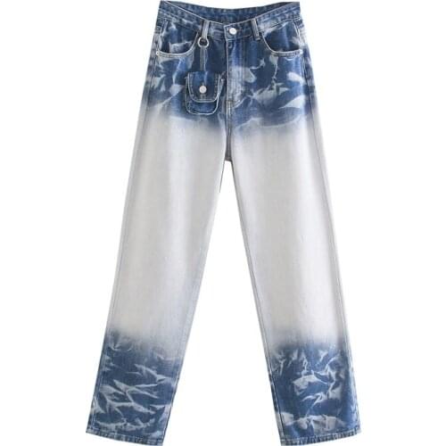 MESTTRAF Women 2021 Fashion Stitching High Waist Straight Jeans Retro Buttons Zipper Pocket Pants Streetwear