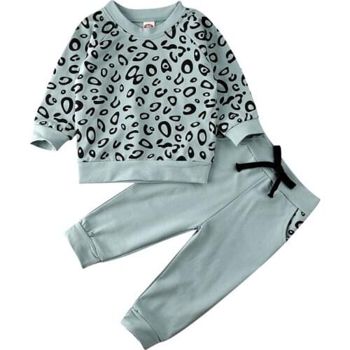 Toddler Baby Girls Boys Winter Clothes round neck pullover long sleeve Leopard print Sweatshirt pocket Bandage Pants 2pc Outfit