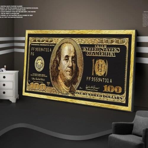 Golden Dollar Inspirational Canvas Art Posters And Prints Silver Money Canvas Paintings On the Wall Art Picture For Living Room