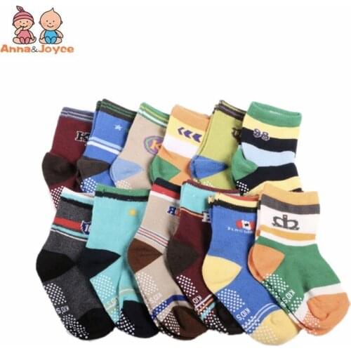 12pairs/lot Kids Socks Baby New Born Boy CasualInfantil Baby Slippers,Anti Slip Socks Floor Children Socks suit 1-3 years