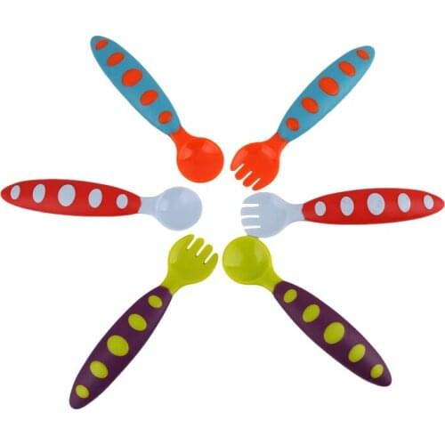 2Pcs/set Colorful Safe PP Baby Spoon+ Fork Anti-Skid Handle Learning Tableware Children Dishes With Storage Box Baby Tableware