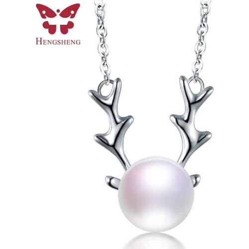 2019 HENGSHENG Christmas present deer design natural pearl pendant for friend gift, necklace 8-9mm AAAA pearl