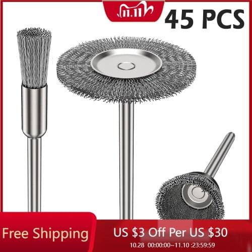45 Pcs 1.57inch Steel Wire Wheel Brushes Set Kit for Mini Drill Rotary Tools Polishing Brush Accessories Tools